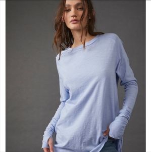 NWT FREE PEOPLE We The Free Blue ARDEN Longsleeve Tee